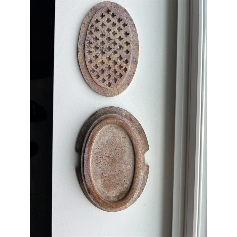 Natural SOAPSTONE 2pc. Oval Lattice Insert SOAP DISH No Two Are Alike